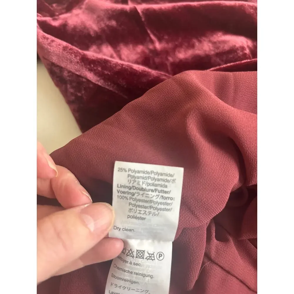 J.Crew Burgundy Velvet Wrap Style Peplum Top Tie Waist Long Sleeve Size 4